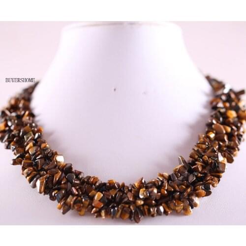 Women Jewelry Gift Natural Stone Irregular Beads Gold Tiger Eye Necklac E056