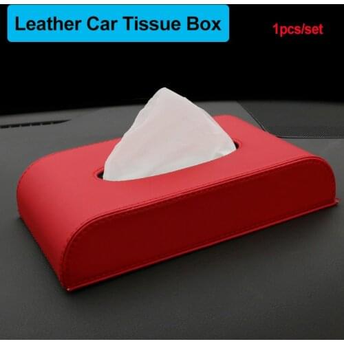 1pcs Car Tissue Box Cover Paper Towel Cover Household Tissue Boxes Auto Interior Storage Decoration red Leather PU Simple Style