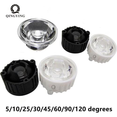 100pcs 20mm 5/10/15/25/30/45/60/90/120 degrees LED Lens With Black Holder For 1W 3W 5W High Power LED Lamp Light
