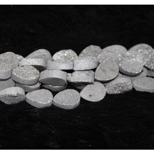 13x18mm Face Treated Silver Druzy Stone Necklace Beads Titanium Plated Drusy Pendant Teardrop/Waterdrop Shape Pendant Necklace