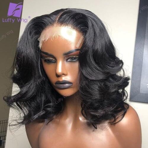 200% Density 13x6 Short Bob Lace Front Wig Pre plucked Remy Brazilian Human Hair Wigs HD Transparent Lace For Black Women Luffy