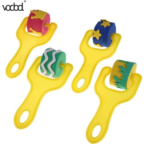 4Pcs/set Sponge Brush Plastic Handle Paint Brushes Paintbrush Roller Children Kids DIY Graffiti Painting Drawing Tools