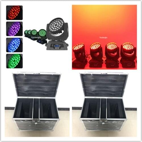 4pcs with flycase 36x18w Zoom Moving Head Light Wash RGBWA UV 6 in1 Dmx512 party light 18w Led Zoom Moving Head Light
