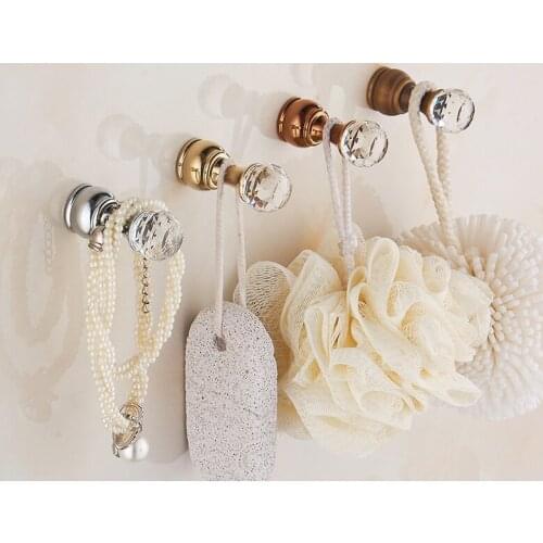 5 pcs Crystal Cloth Hook Gold Wall Clothes Rack Cloth Hook Wall Hooks kitchen Robe Hook For Bathroom Accessory Hanger