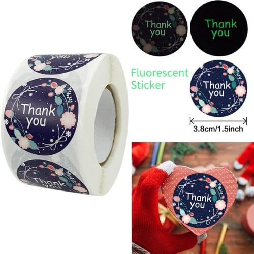 500pcs/roll 3.8cm Blue Thank You Stickers Night Fluorescence Christmas Decoration Gift Saling Round Label Stationery Sticker