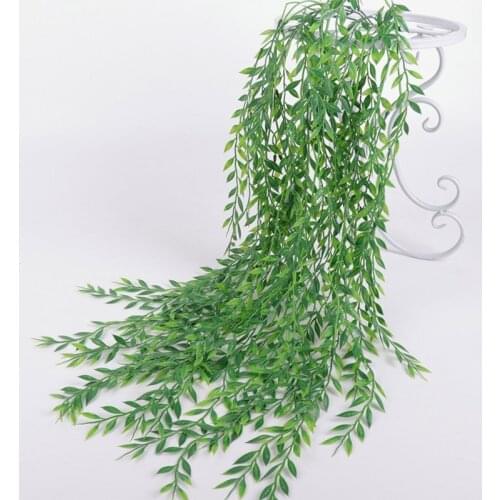 55cm Artificial Flowers Rattan Fake Leaves Wall Hanging Green Rattan for Home Garden Decoration Green Willow Leaves Vine plants