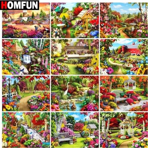 HOMFUN Diamond Painting Full Square/Round Diamond "Landscape house" Pattern Embroidery Cross Stitch 5D Rhinestone Painting