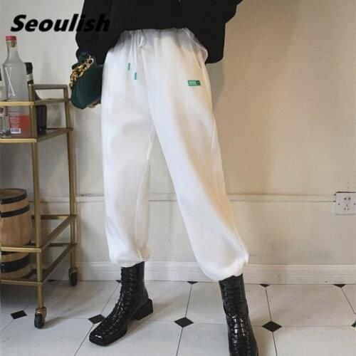 Casual White Harem Womens Pants Cotton High Waist Loose Joggers Trousers Streetwear Sweatpants Female Pockets 2021 New Spring