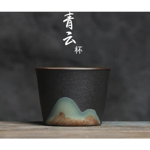 Cup qingyun landscape zen kunfu tea celadon hand painted retro coarse pottery master cup ceramic kung fu tea set