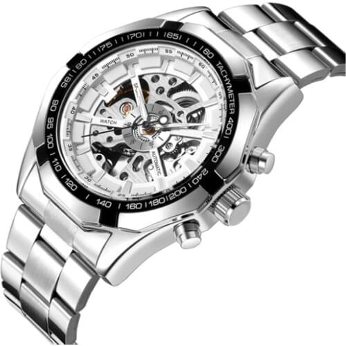 Mens Automatic Hollowed Out Luminous Mechanical Watch Fashion Steel Band Watch Circular Pointer Movement Timing Fashion Watch