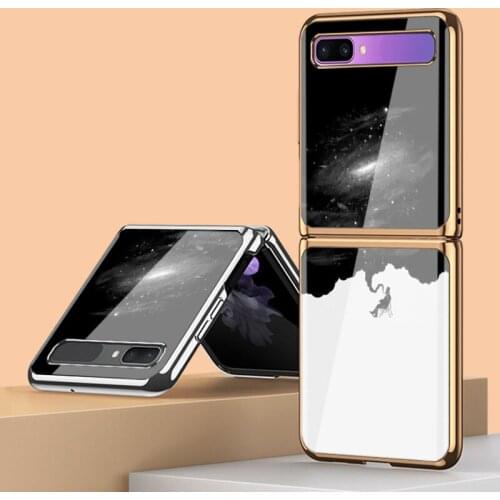 Z Flip Funda Case for Samsung Galaxy Z Flip F7000 Tempered Glass Shell Ink White Starry Sky Coque Phone Case Cover Z Flip Capa
