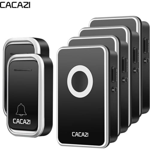 CACAZI Wireless Doorbell Waterproof 300M Remote 2 Battery Button 4 Receiver led light US EU Plug Home Cordless door bell chime