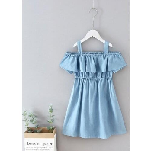 2021 Girls Summer Dress Off Shouder Denim Dress For Girls Newest Jeans Party Dress Girls Teenage Kids Girls Clothes 6 8 10