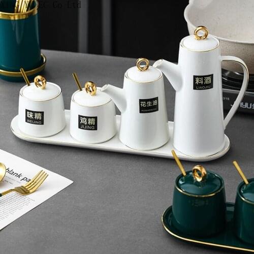 Nordic Light Luxury Household Kitchen Supplies Ceramic Oil Pot Seasoning Jar Salt Shaker Seasoning Bottle Pure Color Vinegar Pot