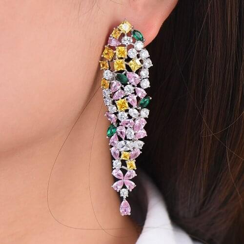 LARRAURI 2019 New Design Jeweley Luxury Cubic Zirconia Irregular Pendant Dangle Drop Earrings pendientes mujer moda