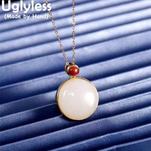 Uglyless Minimalism Blank Jade Pendants Necklaces for Women Simple Fashion Gemstones Jewelry 925 Silver Bijoux Agate NO Chains