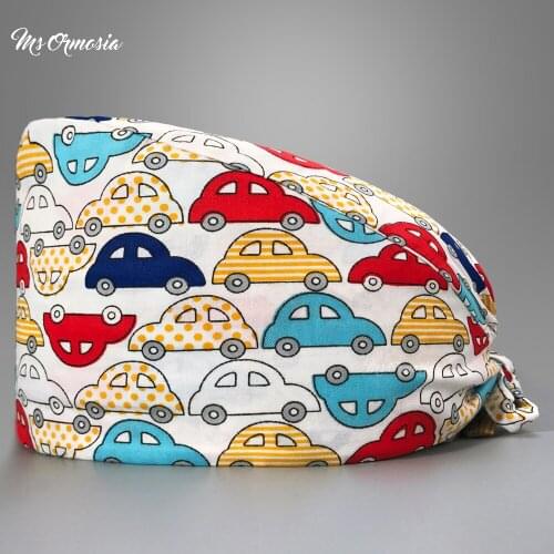 Multicolor cotton cartoon printing clinical Surgical hat unisex Breathable Beautician nursing Scrub cap wholesale Pet clinic hat