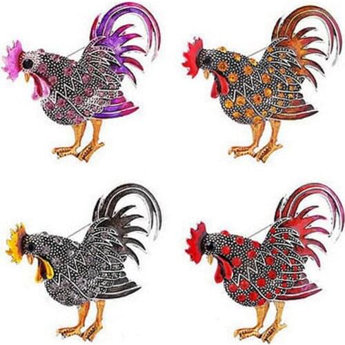 Trendy Rhinestone Rooster Brooch Vintage Cockerel Chicken Crystal Animal Brooch For Women Party Dress Girls Colorful Jewelry