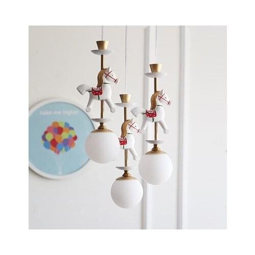 Cartoon Creative Carousel Hanging Lamp Boys and Girls Bedroom Nordic Simple LED Colored Animal Single Head Hanging Lamp