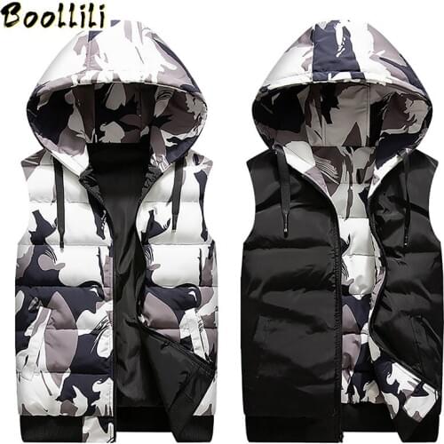 New Winter Reversible Hooded Sleeveless Jackets Stylish Camouflage Mens Vest Plus Size 4XL Double Side Windproof Warm Waistcoat