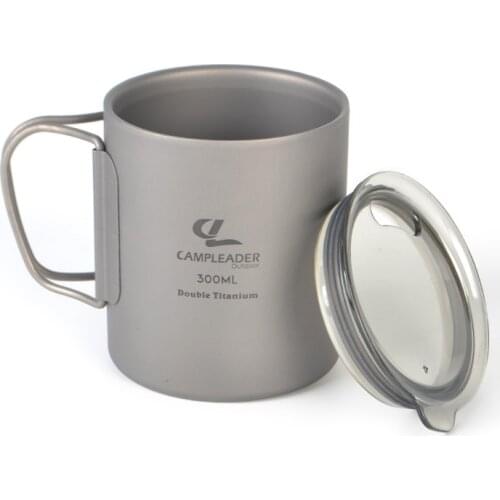 Outdoor Camping Cup Portable Folding Drinking Cup Titanium Boiling Pure Water Cup 300ml Double Layer Picnic Equipment With Cover