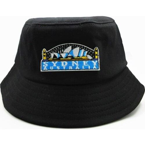 Geometric building embroidery cotton Bucket Hat Fisherman Hat outdoor travel hat Sun Cap Hats for kid men Women 388