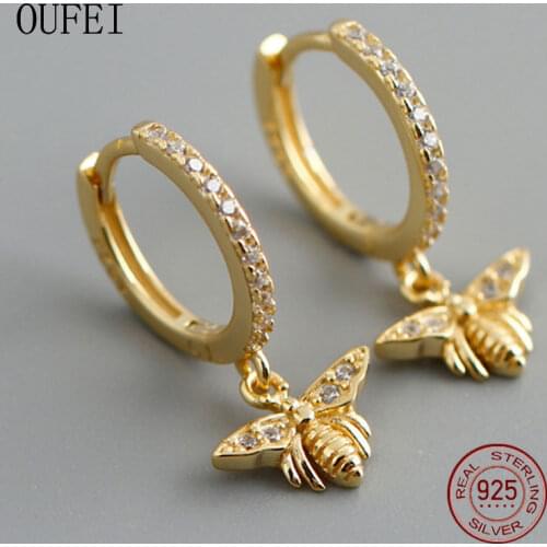 Bee Earring 925 Sterling Silver Hoop Drop Women Luxury Earrings Fashion Zircon Round Animal Bee Fine Jewelry Accessories