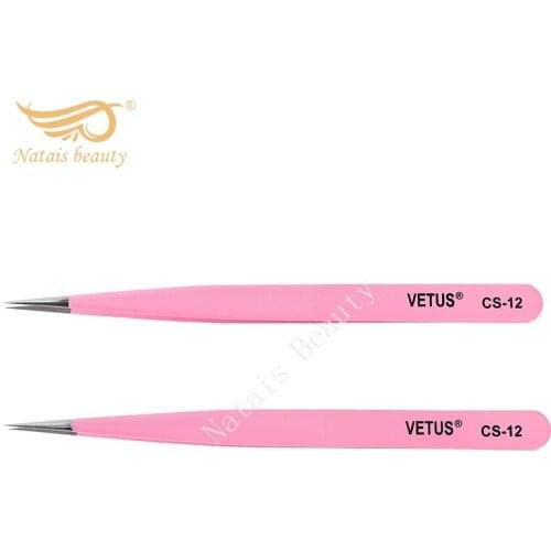 10pcs/lot VETUS CS Series Tweezers Fine Point Stainless Steel for Eyelash Extension Makeup Tools CS 12