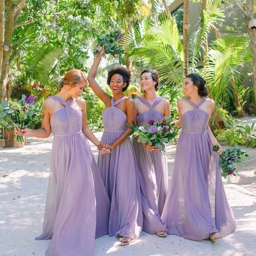 Purple Halter Bridesmaid Dress Sexy Backless Guest Wedding Party Dress A Line Chiffon Bridesmaid Gowns robe demoiselle d honneur