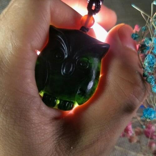 Natural Black-Green Jade Owl Jade Pendant Jewelry Lucky Exorcise Evil Spirits Safety Auspicious Charms Jade Fine Jewelry