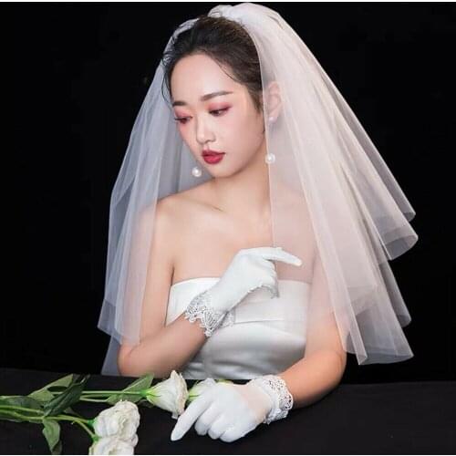 Appealing 2 Tier Short Wedding Veil with Comb Mesh White Fingertip Veil Bridal Accessories