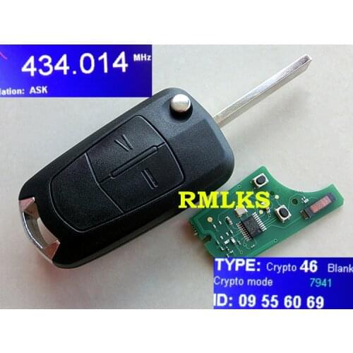 RMLKS New Remote Key Fob 2 Button 433Mhz PCF7941 Fit For Vauxhall For Opel Astra H 2004-2009 Astra D 2007-2012 With HU100 Blade