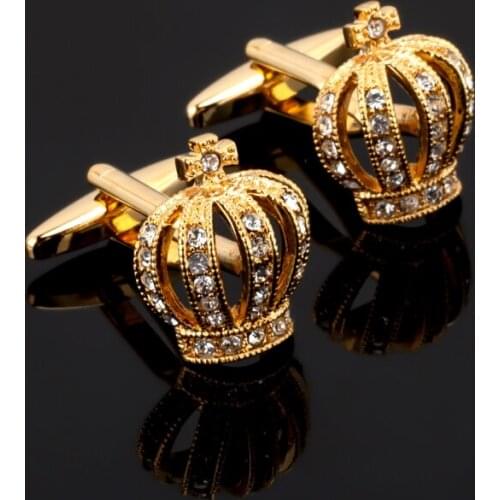 Luxury crown Cufflinks Golden white crystal Design Best Gift Cuff Links Wholesale&retail Jewelry Wedding Groom Men Cuff Links