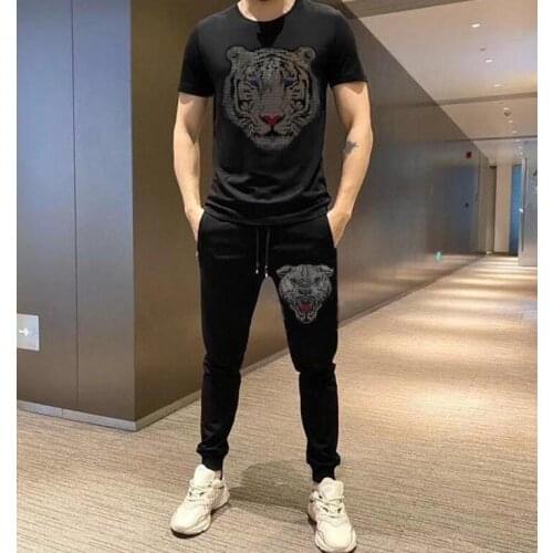 Rhinestone design New Fashion Mens Leisure brand Mens Set Tracksuit
