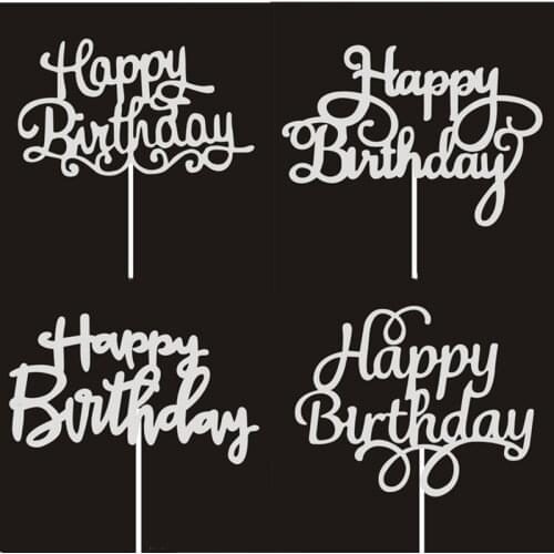 10pcs Cake Decoration Happy Birthday Cake Topper Sliver Black Cake Toppers for Birthday Cake DIY Cupcake Dessert Table Decor