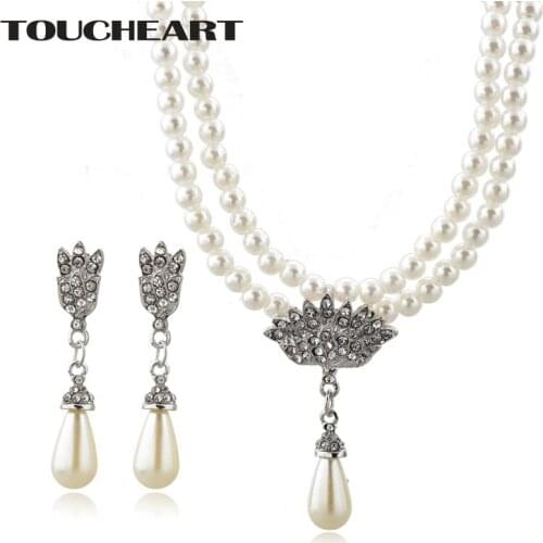 TOUCHEART Fashion Pearls Wedding Jewelry Sets For Women Bridal Crystal Statement Earrings Layered Necklace Pearl Set SET190010