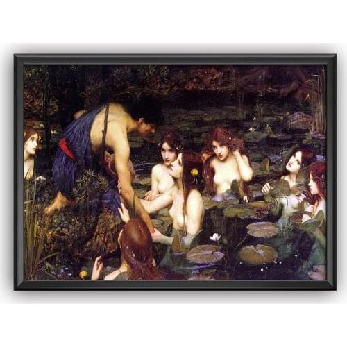 Hylas and the Water Nymphs Manchester Vintage Poster Oil Painting Reproduction Retro Wall Art Canvas Print Home Decoration