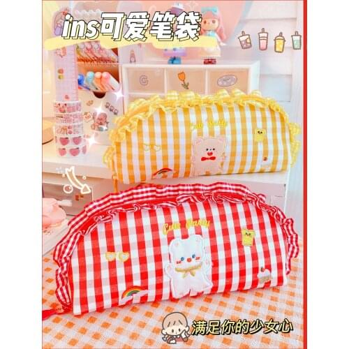 Large Capacity Lace Pencil Case kawaii Cartoon Bear Rabbit Storage Bags Pencil Bag Makeup Bag School Supplies for Girl Kid