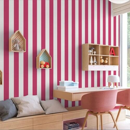 High end Mediterranean style blue pink vertical stripes wallpaper ins Nordic bedroom princess powder childrens room wallpaper