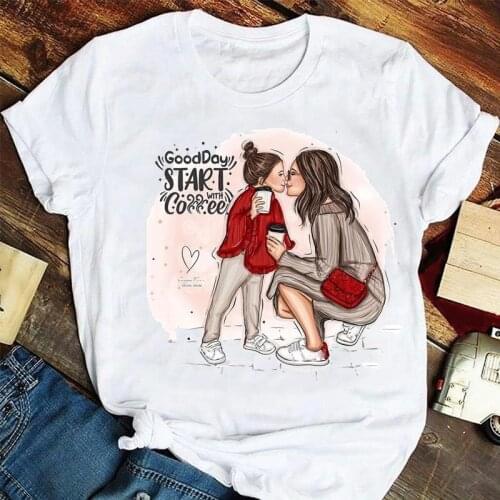 Women Fashion Daughter Summer Short Sleeve Mother Mom Mama Cartoon Tshirts Clothes Stylish T Top Lady Print Summer Tee T-Shirt