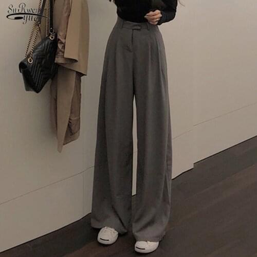 Full Length Pants Ladies High Quality Simple Casual Straight Pants Spring Autumn Handsome Female Solid Wide Leg Pant Women 16444
