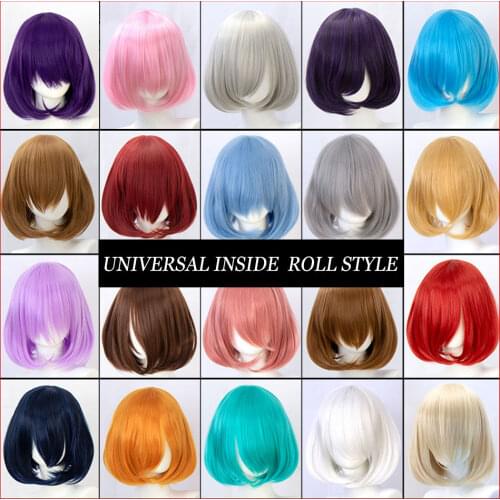 Pink Synthetic Short Wigs Bob Straight Hair With Bangs Red Blue Purple Cosplay for Women Short Fake MUMUPI