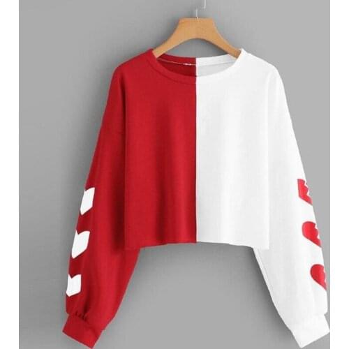 New Autumn Hoodies Female 2018 Short Style Women Long Sleeve Sweatshirts Fashion Contrast Color Pullovers Tops Love print