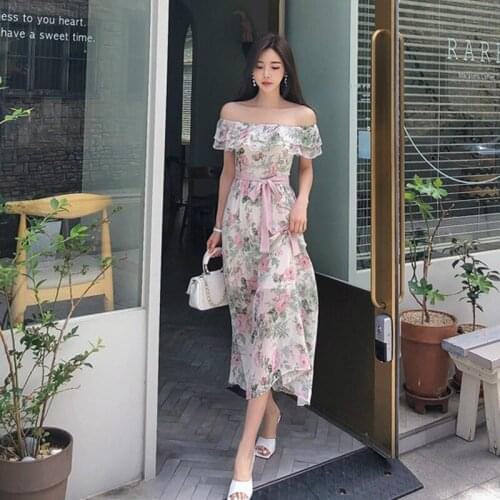 Big Swing Casual Elegant Print Floral Dress Ladies Slash Neck Corset Streetwear Midi Flower Dress Woman Plus Size Summer Dresses