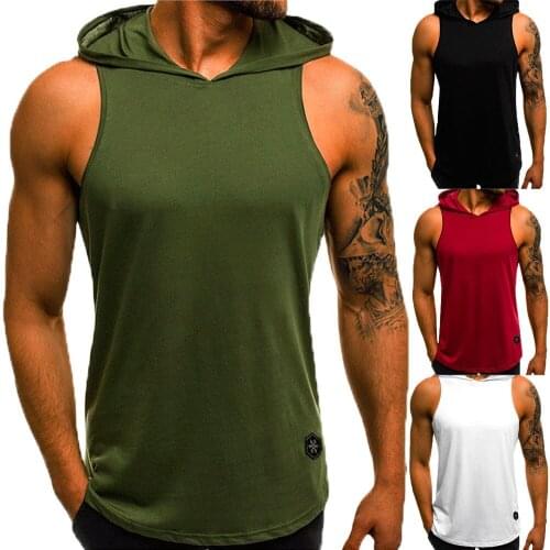 New Arrival 6-Color Men Hooded Solid Color Vest Sleeveless Letter Printing Fashion Casual Breathable Running Sports Men Vest