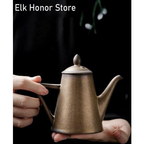 250ml Iron Rust Glaze Teapot Handmade Coarse Ceramic Tea Pots Bronze Flagon Household Wine Pot Tower Type Tea Kettle Puer Teaset