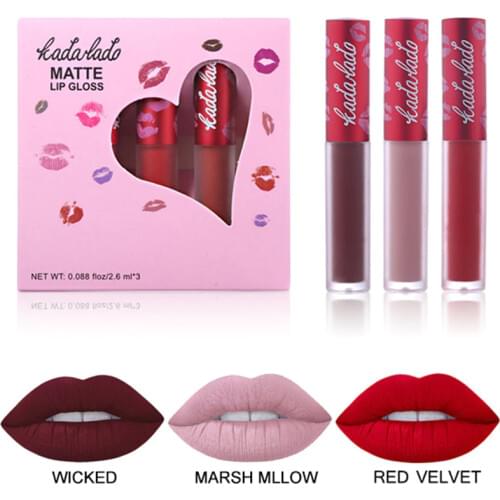 3pcs/set Nude Matte Liquid Lipstick Set Waterproof Red Velvet Lip Gloss Mate Lipgloss Makeup Cosmetics Lip Stick