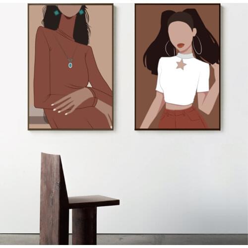 Abstract Fashion Vintage Girl Minimalist Wall Art Canvas Painting Nordic Posters And Prints Wall Pictures For Living Room Decor