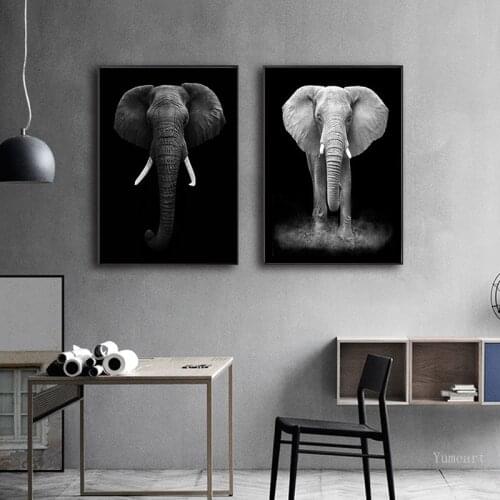 Africa Elephant Animal Landscape Black White Canvas Pop Art Poster and Print Abstract Art Wall Picture for Living Room