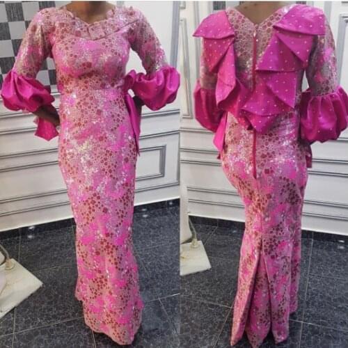 African Pink Orangan Lace Fabric High Quality 2020 Sequins Lace African Cord Lace Embroidery Nigerian Wedding Net Lace Fabric